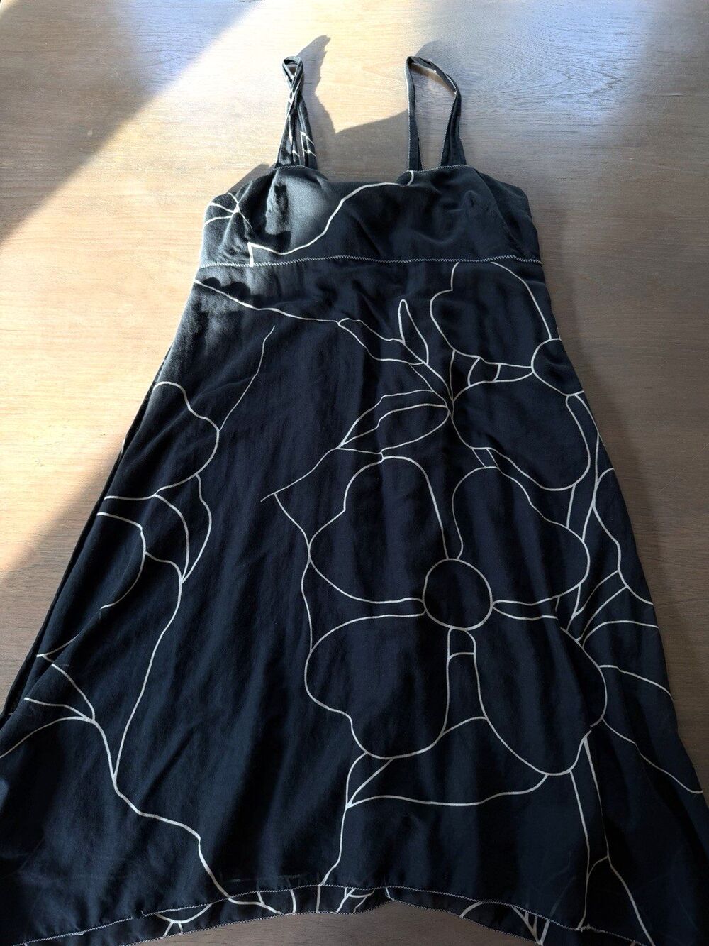 Max Studio Dress Size M Cotton & Silk Black Floral Motif Lined Handkerchief Hem - Picture 11 of 14